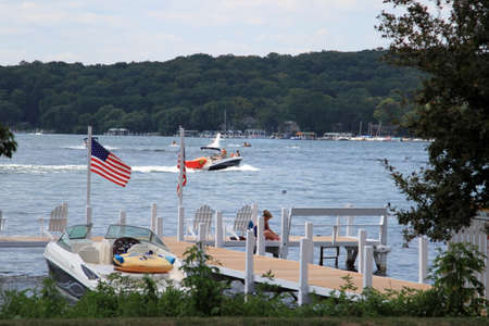 View lake Geneva in the summer, Wisconsinのeditorial素材
