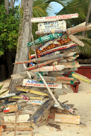 Signpost on beach in Punta Cana, Dominican 