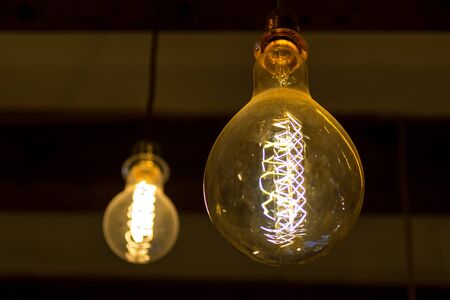 two vintage light bulbsの写真素材