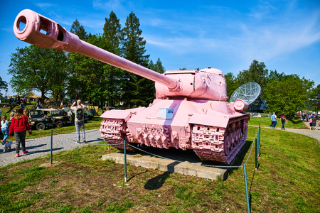 Lesany/Czech Republic - May 25, 2019: Pink tank during opening day show in Military Museum in Lesanyのeditorial素材
