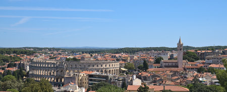 Panoramic view of the old town of Pula, Croatiaのeditorial素材
