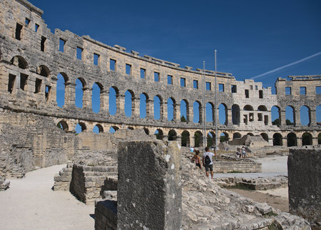 Roman amphitheater in Pula, Croatia. The Roman amphitheater is one of the main tourist attractions in Croatia.のeditorial素材