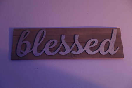 Blessed sign on woodの写真素材