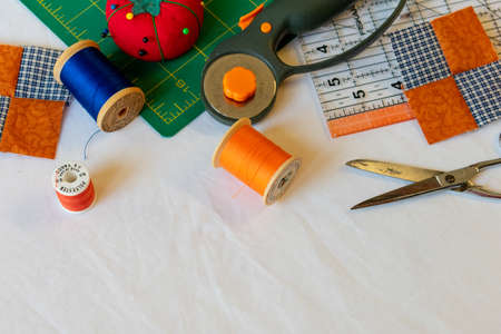 orange and blue quilting suppliesの写真素材