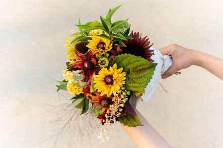 a fresh fall flower arrangementの写真素材