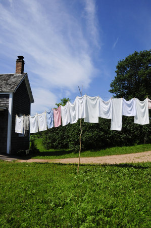 The washhanging out to dry on a clothes lineの写真素材