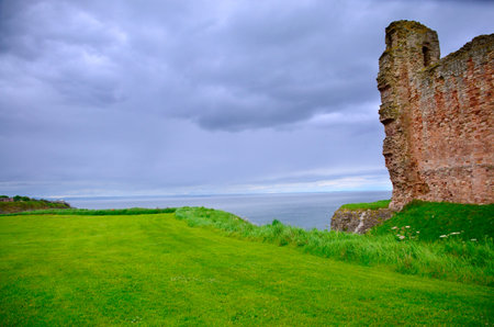 Tantallon Castle in Scotland looking over the Firth of Forth.