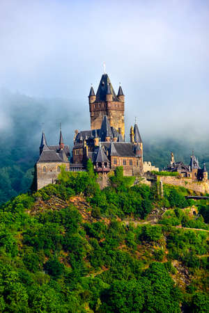 Castle Reichsburg in the fog  in Cochem Germany.のeditorial素材