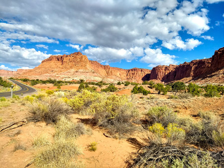 A curvy road going thru Capitol Reef National Park, Utah
