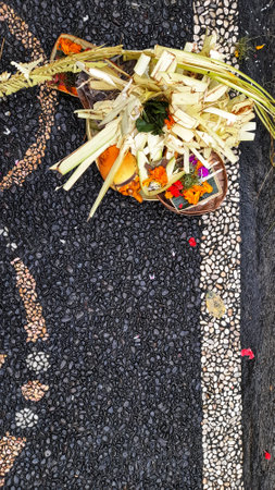 canang with stone texture backgrundの写真素材