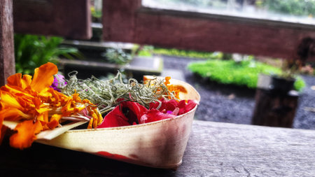 canang in the windowsの写真素材