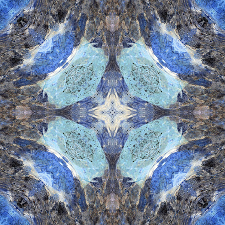 Polysimmetrical tracery colored mainly by blue, with pale turquoise. The detailed multiaxial...