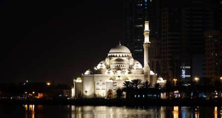 Sharjah, UAE February 19, 2020: a large and beautiful mosque in the center of Sharjahのeditorial素材