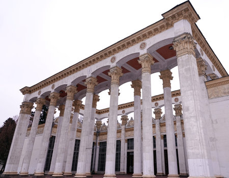 Kiev, Ukraine January 24, 2020: Central building on the territory of the complex of the exhibition...