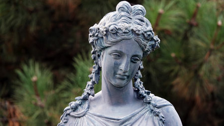 Kiev, Ukraine October 12, 2019: Sculpture of a girl on the estate of the exiled President of Ukraine...