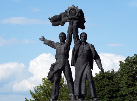 Kiev, Ukraine July 12, 2019: Monument Friendship of the Ukrainian and Russian peoples part of the...