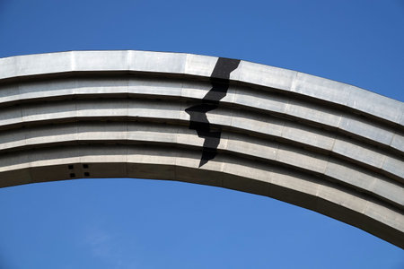 Kiev, Ukraine July 12, 2019: Monument Friendship of the Ukrainian and Russian peoples arch cracked