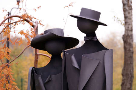 Kiev, Ukraine November 7, 2019: Iron sculpture of a man and woman huggingのeditorial素材