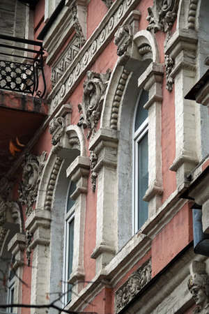Kiev, Ukraine November 28, 2020: Facade of an old and in need of renovation building in the city center of Kievのeditorial素材