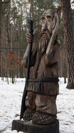 Kiev, Ukraine February 6, 2021: Fairy tale characters in the park made of woodのeditorial素材
