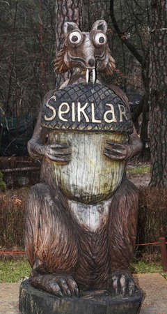 Kiev, Ukraine January 11, 2021: Fairy tale characters in the park made of woodのeditorial素材