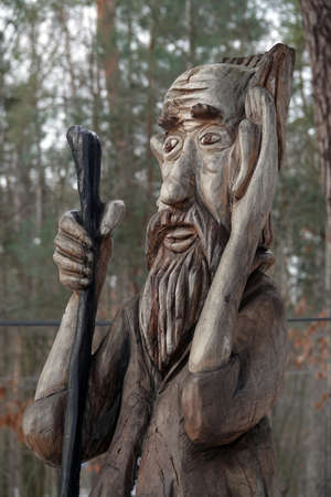 Kiev, Ukraine February 6, 2021: Fairy tale characters in the park made of woodのeditorial素材