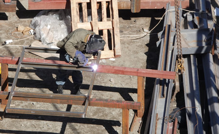 Kiev, Ukraine March 13, 2019: Workers - zero-cycle construction of the foundation of an...