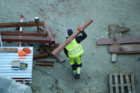 Kiev, Ukraine March 13, 2019: Workers - zero-cycle construction of the foundation of an entertainment centerのeditorial素材