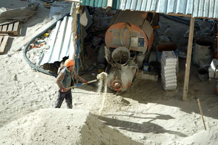 Kiev, Ukraine March 13, 2019: Workers - zero-cycle construction of the foundation of an entertainment centerのeditorial素材