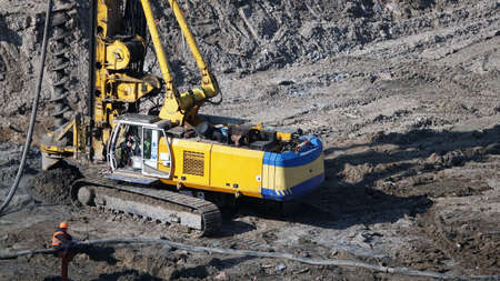 Kiev, Ukraine March 13, 2019: Construction of the zero cycle, the foundation for the entertainment complexのeditorial素材