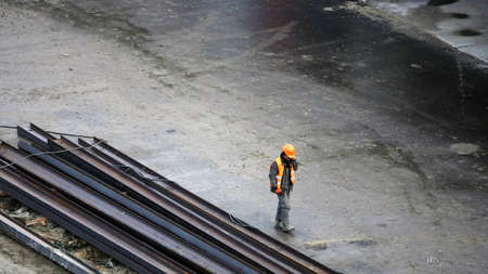 Kiev, Ukraine March 13, 2019: Workers - zero-cycle construction of the foundation of an entertainment centerのeditorial素材