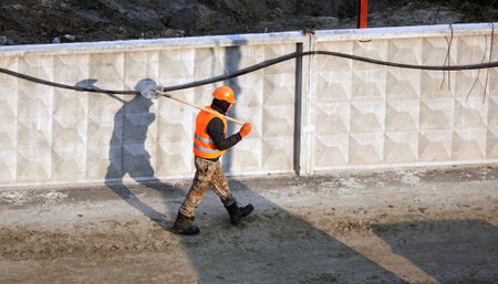 Kiev, Ukraine March 13, 2019: Workers - zero-cycle construction of the foundation of an...