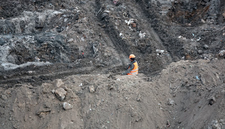 Kiev, Ukraine March 13, 2019: Workers - zero-cycle construction of the foundation of an entertainment centerのeditorial素材