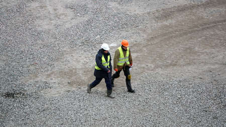 Kiev, Ukraine March 13, 2019: Workers - zero-cycle construction of the foundation of an entertainment centerのeditorial素材