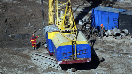 Kiev, Ukraine March 13, 2019: Construction of the zero cycle, the foundation for the entertainment...