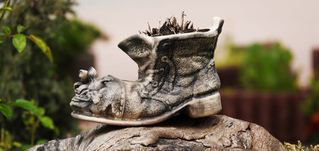 Kiev, Ukraine June 3, 2020: Monument Boot on a flowerbed in a parkのeditorial素材
