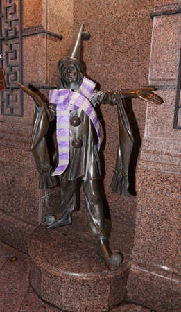 Kiev, Ukraine January 1, 2021: Statue "Pierrot" decorated for the New Year puppet theater in the city of Kievのeditorial素材