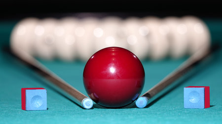 pool table with balls and cue