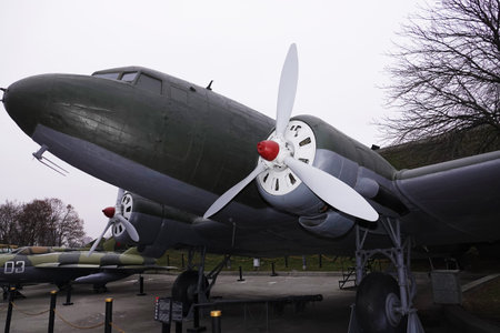 Kiev, Ukraine December 10, 2020: Transport aircraft LI-2 at the Museum of Military Equipment for...