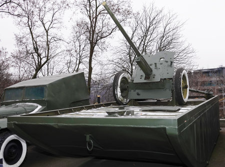 Kiev, Ukraine December 10, 2020: Anti-tank gun M-42 caliber 45mm in the Museum of military equipment...