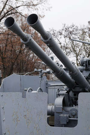 Kiev, Ukraine December 10, 2020: B-11 37-mm double-barreled anti-aircraft gun mount at the Museum of Military Equipment for all to seeのeditorial素材