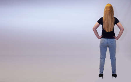 beautiful girl in blue jeansの写真素材