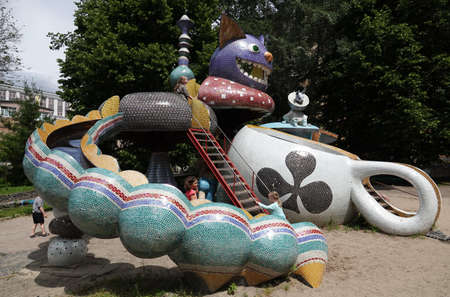 Kiev, Ukraine July 13, 2021: Children's playground with fairy-tale characters in the Kiev courtyardのeditorial素材