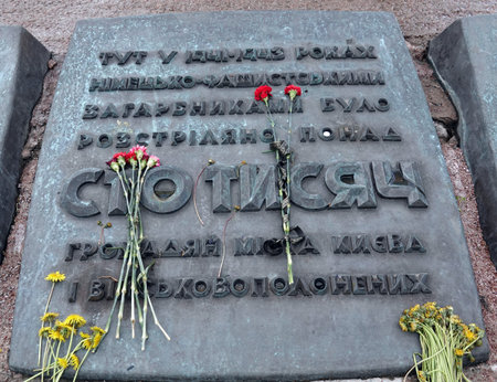 Kiev, Ukraine May 15, 2021: Memorial Babi Yar site of the Nazi mass executions of the civilian...
