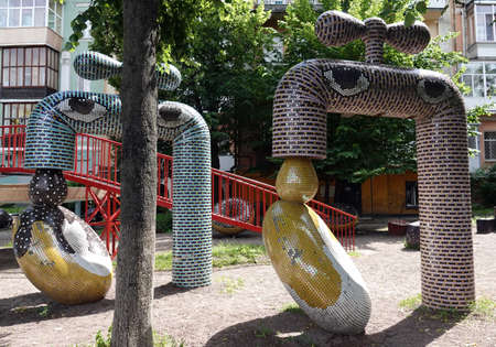 Kiev, Ukraine July 13, 2021: Children's playground with fairy-tale characters in the Kiev courtyardのeditorial素材
