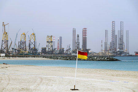 Construction of port cranes in the port of Sharjahのeditorial素材