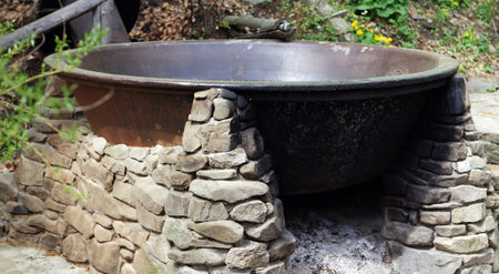 Vintage tub for bathing high in the mountains of Transcarpathia Ukraineの写真素材