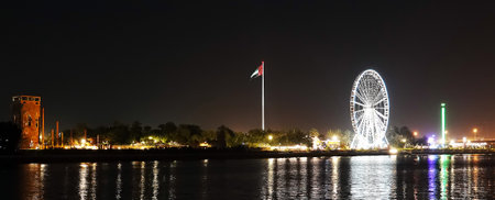 Sharjah, UAE February 24, 2020: at night city buildings and avenues of the city of Sharjahのeditorial素材