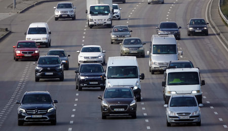 Kyiv, Ukraine October 14, 2021: Cars on the lane in the city of Kyiv
