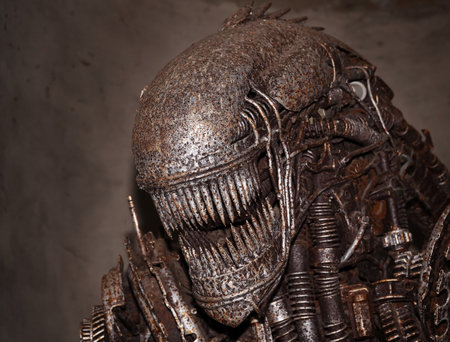 Kiev, Ukraine October 26, 2021: film studio "Victoria film", sculpture - Alien from the movie "Alien" made in ironのeditorial素材